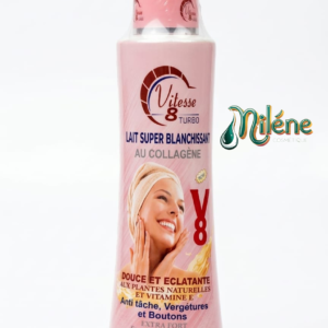 LAIT CORPORELLE VITESSE 8 TURBO est la solution multi-intensive pour une peau sublimée. Conçu pour unifier le teint et révéler sa clarté naturelle. Soin au Collagène : Apporte fermeté et souplesse pour une peau visiblement plus jeune. Une formule efficace contre les taches, les vergetures et les petits boutons et sans hydroquinone, aux plantes naturelles et à la Vitamine E.
