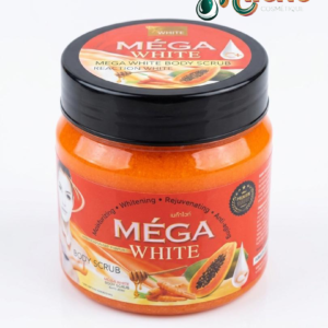 GOMMAGE CORPOREL MEGA WHITE Révélez l’éclat naturel de votre peau avec le sucre de gommage à base de Carotte, Curcuma et Papaye, Miel et Vitamine C+. Infusé à la vitamine E et aux AHA, ce soin exfolie en douceur pour éliminer les impuretés tout en laissant un parfum fruité irrésistible
