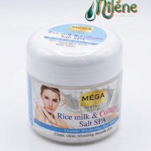 GOMMAGE CORPOREL MEGA WHITE Révélez l’éclat naturel de votre peau avec le sucre de gommage à base de Lait de Riz et du Miel. Infusé à la vitamine E et aux AHA, ce soin exfolie en douceur pour éliminer les impuretés tout en laissant un parfum fruité irrésistible