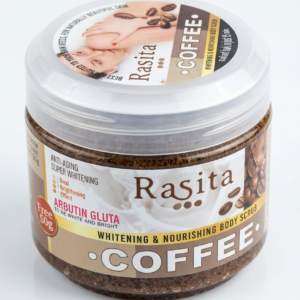 GOMMAGE CORPOREL RASITA Offre à votre corps un moment de pur plaisir avec ce gommage . Sa texture riche exfolie en douceur pour éliminer les impuretés tout en libérant un parfum envoûtant de café fraîcheur. Enrichi en Arbutine et Glutathion pour un teint unifié et lumineux. Un look radieux en seulement 15 minutes !
