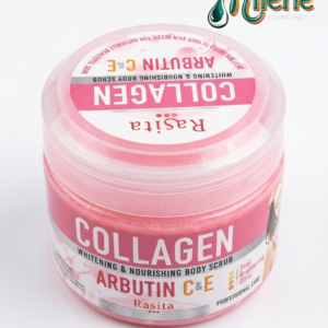 GOMMAGE CORPOREL RASITA COLLAGENE & ARBUTIN ce gommage unique ne se contente pas d'exfolier ; il repulpe et revitalise votre épiderme grâce à la puissance du collagène.