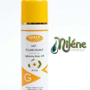 LAIT DE CORPS GRACE est conçu pour celles qui exigent une efficacité maximale. Grâce à sa formule enrichie en A.H.A (acides de fruits), il exfolie délicatement et clarifie intensément votre peau pour un changement visible dès la première semaine.