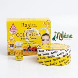 CRÈME DE VISAGE RASITA SUPER COLLAGEN Une action anti-âge puissante enrichie en collagène pour raffermir et lisser les traits.  Conçu pour celles qui recherchent un teint uniforme et une peau visiblement plus jeune. Le Sérum Booster : Concentré en Vitamine C & E pour un éclat instantané et une action anti-taches efficace.