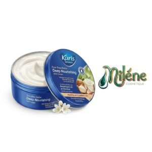 CRÈME KARIS NATURALS DEEP NOURISHING, un véritable bain d'hydratation au Beurre de Karité pur pour un confort absolu au quotidien. Cette crème pénètre en profondeur pour nourrir et revitaliser les couches de l'épiderme. Une formule riche et veloutée qui fond sur la peau, la laissant souple, lisse et délicatement parfumée. Idéale pour les zones très sèches (coudes, genoux, talons) ou pour protéger votre peau des agressions extérieures (vent, froid, calcaire).