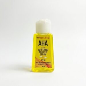 SÉRUM AHA WHITENING BOOSTER : Une formule puissante qui combine exfoliation et protection pour une peau visiblement plus claire et lisse. Action Éclat : Grâce aux AHA et à la Niacinamide. Soin Complet : Enrichi en Collagène et Vitamines (A, B, E, C). Protection : SPF 60 intégré pour sortir en toute confiance. Le secret d'un teint parfait dans un petit flacon de 30 ml