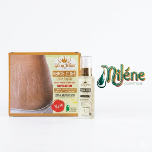 HUILE ANTI-VERGETURE VERGE-CLINE de GLORY WHITE Nourrit intensément et assouplit l'épiderme pour prévenir l'apparition de nouvelles marques. Boost de Vitamine E : Un antioxydant majeur qui favorise la réparation cutanée et estompe les vergetures existantes.  Une pénétration optimale pour des résultats visibles et une peau plus élastique jour après jour.