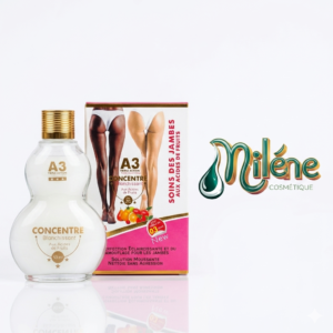 CONCENTRE BLANCHISSANT A3 aux ACIDES DE FRUITS spécialement conçu pour sublimer les jambes. Grâce à sa formule aux extraits de fruits, il revitalise l'épiderme et redonne de la fraîcheur à votre peau. Idéal pour corriger les irrégularités pigmentaires et obtenir un fini "zéro défaut" sur les jambes et les pieds.