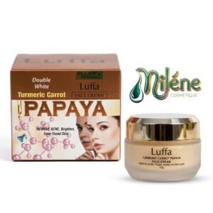 CRÈME DE VISAGE LUFFA TURMERIC, CARROT & PAPAYA Un soin complet qui puise son efficacité dans trois actifs reconnus :  Curcuma (Turmeric) : Purifie la peau et calme les inflammations, Carotte : Riche en bêta-carotène pour un effet "bonne mine" instantané, Papaye : Exfolie en douceur pour éliminer les cellules mortes et révéler l'éclat.