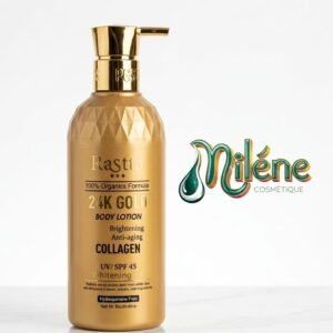 LAIT DE CORPS RASITA 24K GOLD, le summum de l'élégance pour votre peau. Inspiré des rituels de beauté les plus prestigieux, le lait Rasita est bien plus qu'un hydratant : c'est un véritable soin de rajeunissement. Sa formule organique d'exception redonne à votre corps tout l'éclat qu'il mérite.