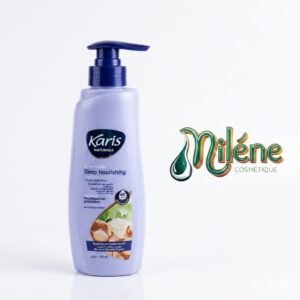 LAIT DE CORPS KARIS NATURALS DEEP NOURISHING BODY Découvrez le secret d'une peau profondément nourrie et hydratée pendant 48 heures. Enrichie en beurre de karité et en complexe vitaminé, cette lotion non grasse pénètre rapidement pour apaiser les peaux sèches et les laisser douces, souples et délicatement parfumées. Un soin essentiel pour révéler votre éclat naturel au quotidien.