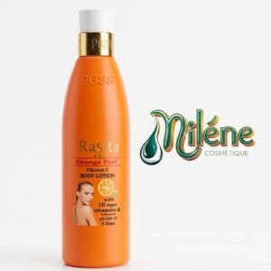 LAIT DE CORPS RASITA ORANGE PEEL une véritable cure d'énergie qui transforme votre peau en seulement 5 jours. Composé de 10 Super vitamines, un cocktail nutritif pour une peau plus ferme et revitalisée. Une Protection UV SPF 45 parce que protéger sa peau du soleil est le premier geste beauté. Action Éclaircissante; enrichi en bioflavonoïdes pour unifier et illuminer naturellement.