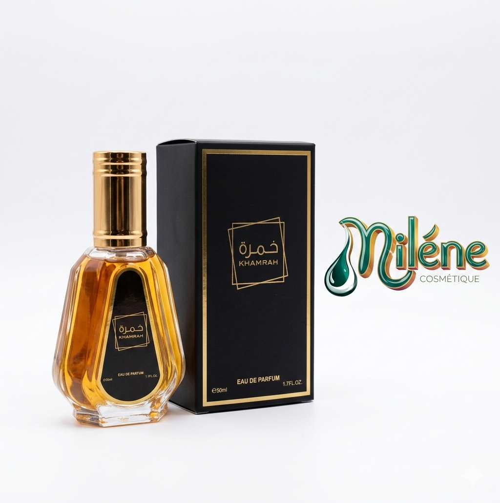 PARFUM KHAMRAH est un véritable chef-d'œuvre oriental, conçu pour ceux et celles qui osent marquer les esprits. Une alliance somptueuse de notes de dattes, de cannelle et de vanille, enveloppée par la profondeur de l'ambre et du bois précieux. Sa concentration en Eau de Parfum garantit une tenue exceptionnelle sur la peau pour vous accompagner avec élégance tout au long de la journée et de la nuit. Affirmez votre sensualité et votre charisme avec ce trésor olfactif de 50 ml.