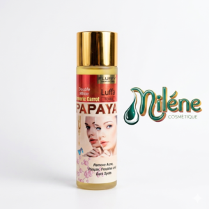 LOTION PAPAYA TURMERIC CARROT, ce toner de la gamme Fluffy Professional réunit un trio d'ingrédients naturels surpuissants — la papaye, le curcuma et la carotte — pour offrir à votre visage une action Double White éclatante.  Élimine l'acné et les boutons pour purifier la peau en profondeur. Atténue visiblement les taches brunes ainsi que les éphélides (taches de rousseur).