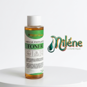 LOTION MIRACLE EXFOLIATING TONER : ce toner est le secret ultime pour faire peau neuve. Grâce à sa formule puissante combinant de l'acide glycolique, de l'acide salicylique, du thé vert et des vitamines A, C et E, il offre une action complète.