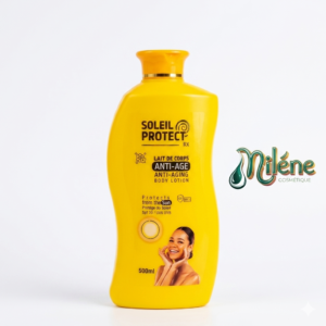 LAIT DE CORPS SOLEIL PROTECT RX, Le soin quotidien indispensable pour allier haute hydratation et protection.  Protège efficacement votre peau au quotidien contre les rayons nocifs du soleil, responsables des taches et du relâchement cutané. Formule Anti-Âge : Aide à préserver l'élasticité et la fermeté de la peau pour un corps visiblement plus jeune et tonique. Hydratation Longue Durée : Sa texture fluide pénètre rapidement sans coller, laissant la peau douce, souple et protégée tout au long de la journée.