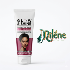 LAIT DE CORPS GLOW &SHINE, un soin puissant conçu pour transformer votre peau en seulement quelques jours. 3.5 % Niacinamide : Pour réduire visiblement les taches brunes et uniformiser le teint. Vitamine C : Un coup de boost antioxydant pour un effet "éclat immédiat" incomparable. Acide Salicylique : Pour lisser le grain de peau et purifier en profondeur.