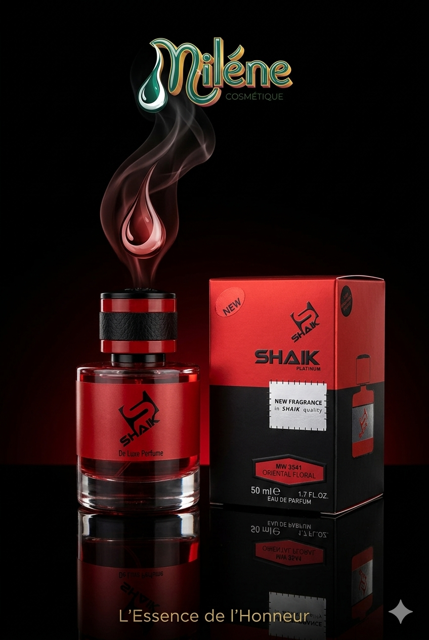 PARFUM SHAIK MW 3541 ORIENTAL FLORAL, ce parfum De Luxe, capturé dans un flacon rouge intense au design sophistiqué (comme on peut le voir sur l'image_4.png), est une invitation au voyage olfactif. Son départ envoûtant mêle la chaleur envoûtante de l'Orient à la délicatesse d'un bouquet floral sophistiqué, créant un sillage inoubliable et mystérieux. Chaque vaporisation libère une essence pure et concentrée, une véritable signature olfactive. En format pratique de 50ml, il deviendra le compagnon de vos moments les plus précieux.