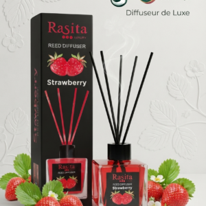 DIFFUSEUR RASITA : Laissez-vous transporter par la douceur sucrée des fraises fraîchement cueillies. Le diffuseur d'ambiance Rasita Luxury Strawberry associe des notes fruitées et envoûtantes pour créer une atmosphère joyeuse, gourmande et accueillante dans votre intérieur. Présenté dans un flacon au design raffiné garni d'un jus rouge éclatant, il allie parfaitement élégance visuelle et plaisir olfactif.