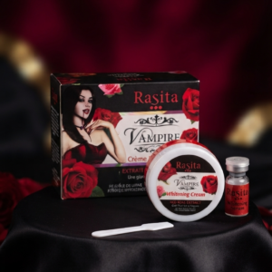 SIRLAIT +SÉRUM RASITA VAMPIRE Notre kit exclusif, combine une Crème de Beauté onctueuse et un Sérum Éclaircissant puissant. Enrichie en extraits de rose et en agents éclaircissants avancés, cette routine agit en profondeur pour unifier le teint, atténuer les imperfections et vous offrir une peau visiblement plus radieuse. Adoptez la beauté intemporelle des vampires dès aujourd'hui !