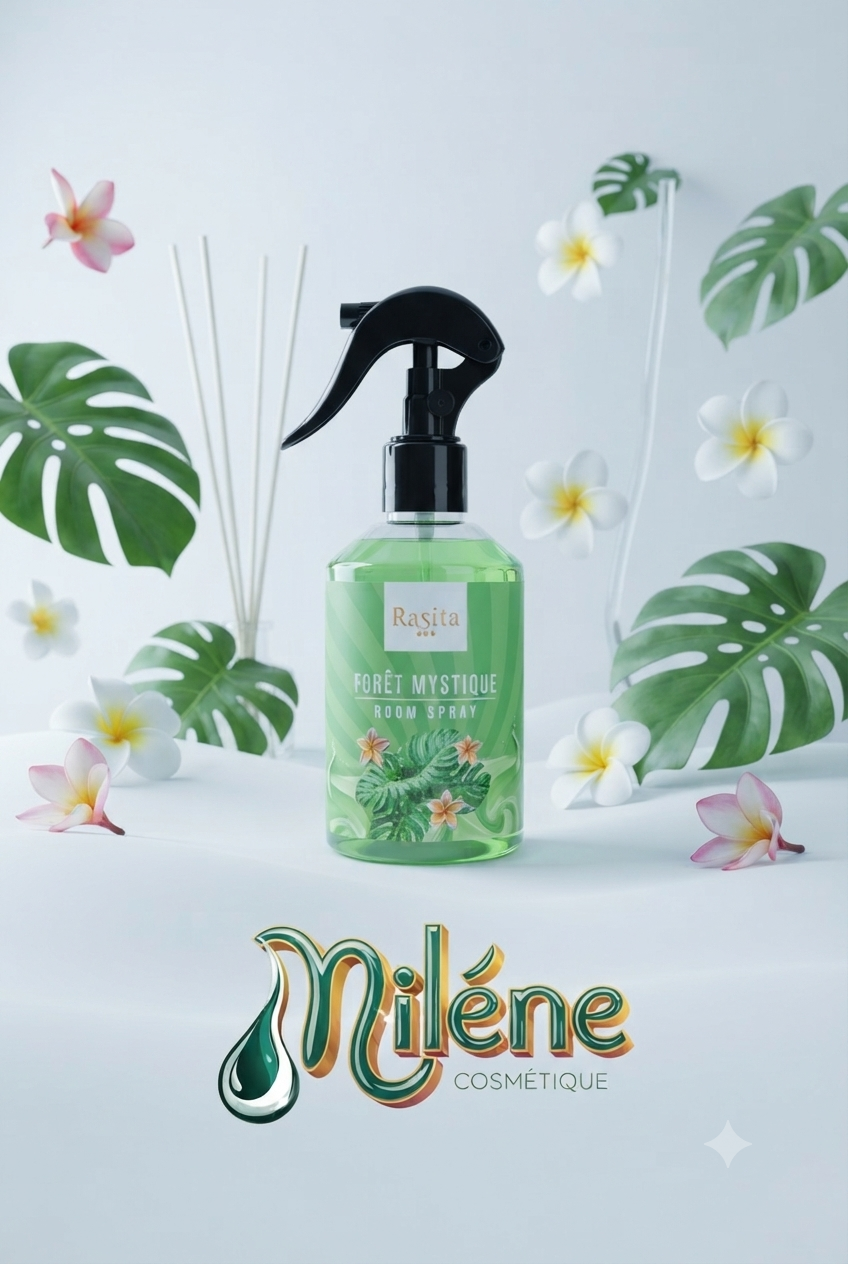 PAARFUM DE CHAMBRE RASITA : Une brume enchantée qui mêle la fraîcheur des feuilles vertes à la douceur délicate des fleurs exotiques. Quelques vaporisations suffisent pour balayer les mauvaises odeurs et infuser votre maison d'une atmosphère pure, mystérieuse et profondément apaisante. 💚 Un flacon vert émeraude lumineux qui insuffle une touche de fraîcheur visuelle à votre déco.