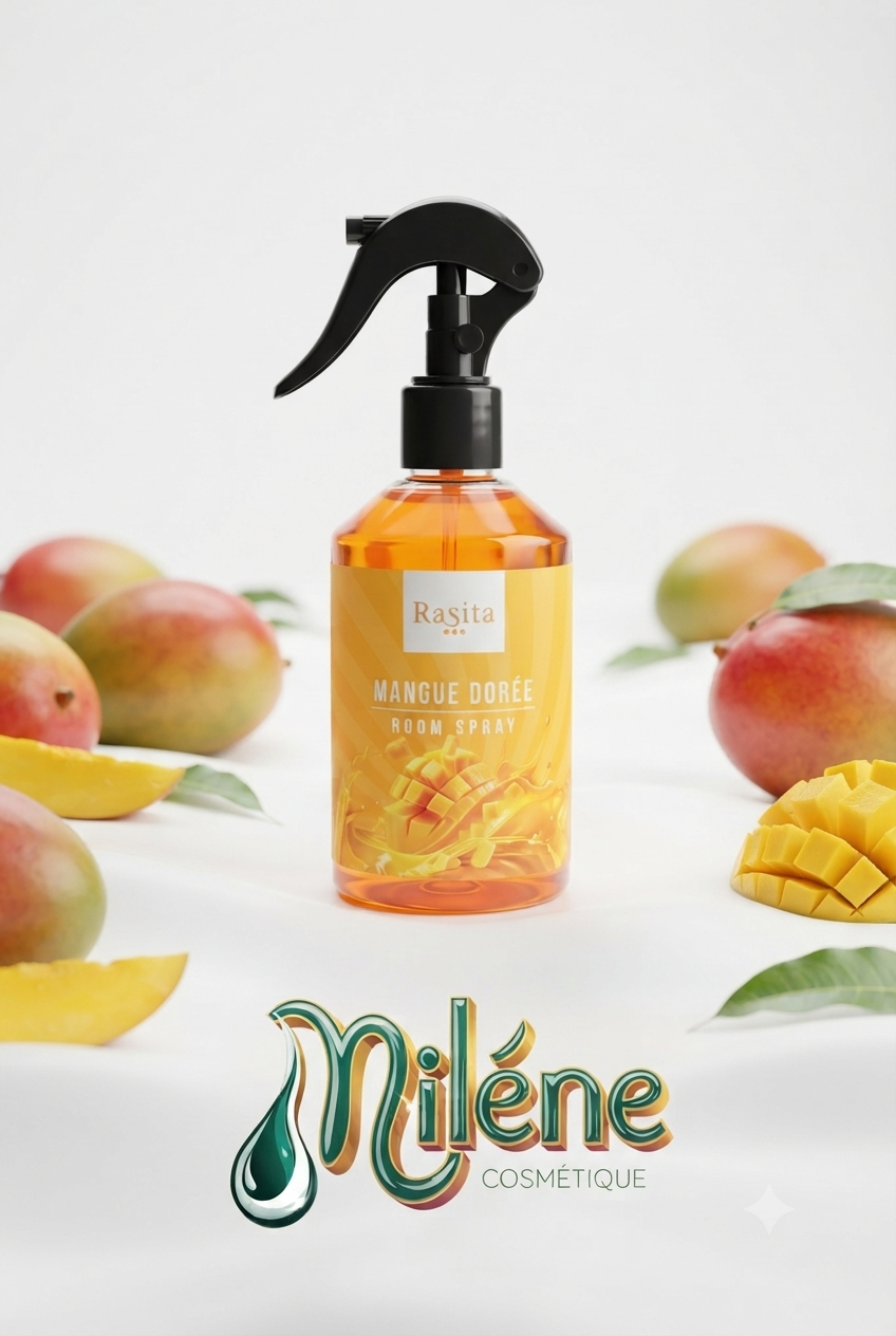 PARFUM CHAMBRE à la MANGUE de RASITA: Une fragrance vibrante et juteuse qui capture l’essence même de la mangue mûrie au soleil. Le flacon élégant libère délicatement des notes riches et authentiques de mangue, créant une atmosphère accueillante et raffinée. Un parfum puissant et naturel qui remplit la pièce d’une douceur fruitée irrésistible.