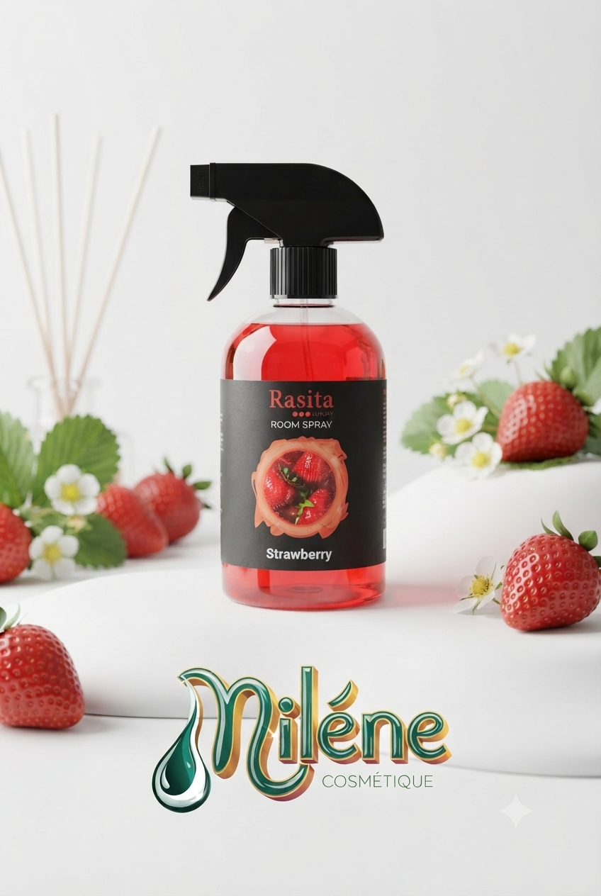 PARFUM CHAMBRE à la FRAISE 🍓 de RASITA : Une brume d'ambiance intensément parfumée qui diffuse la fragrance sucrée, joyeuse et réconfortante de fraises fraîches fraîchement cueillies. Un magnifique flacon coloré qui apporte une touche vibrante à votre décoration intérieure. Le geste fraîcheur indispensable pour un intérieur qui vous ressemble.