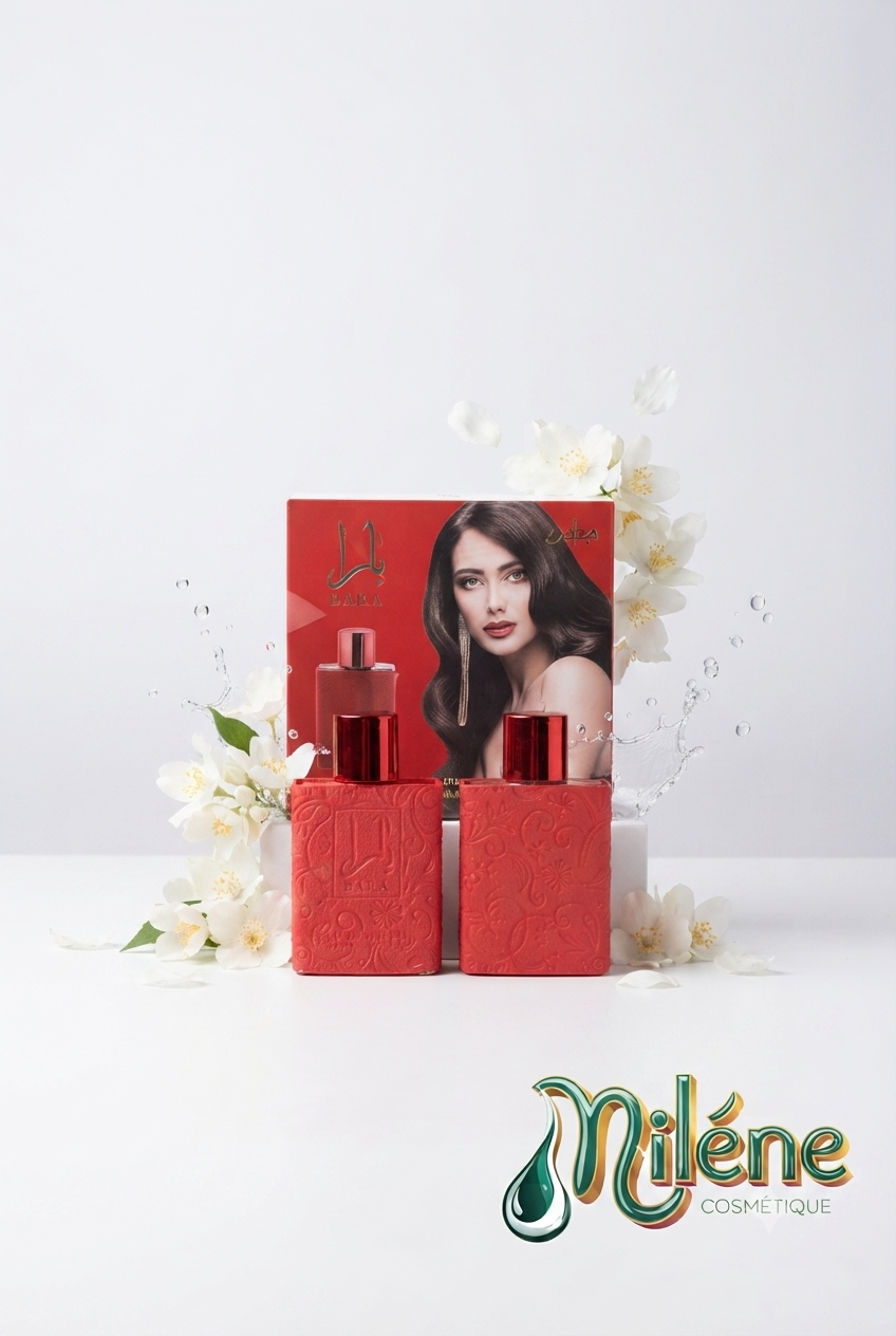 Coffret de 2PARFUMS BARA (بارا) incarne l'élégance orientale et l'intensité de la passion. Sublimé par des flacons sculptés d'un rouge vibrant, ce parfum combine la fraîcheur des fleurs blanches à des notes chaleureuses et envoûtantes pour un sillage inoubliable. Laissez votre empreinte avec audace. Distribué par Milène Cosmétique.