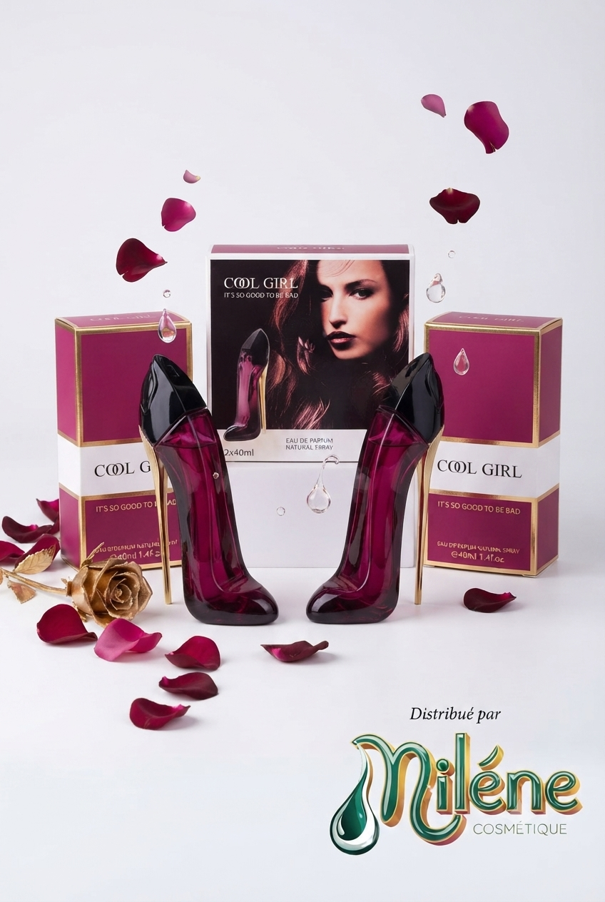 Coffret de 2PARFUMS COOL GIRLS révèle la dualité de la femme moderne : à la fois douce, mystérieuse et irrésistiblement audacieuse. Son flacon emblématique en forme de talon aiguille abrite une fragrance gourmande et florale qui ne laisse personne indifférent. Distribué par Milène Cosmétique.