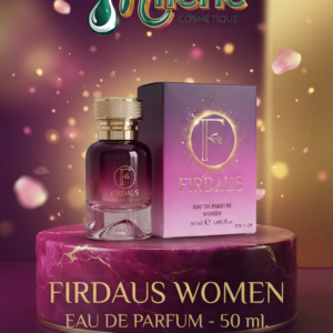PARFUM FIRDAUS WOMEN se pare d'un flacon violet aux reflets pourpres d'un mystère irrésistible. Une eau de parfum captivante aux accents floraux et fruités intenses, pensée pour la femme élégante qui laisse un sillage d'une grâce absolue. Disponible chez Milène.