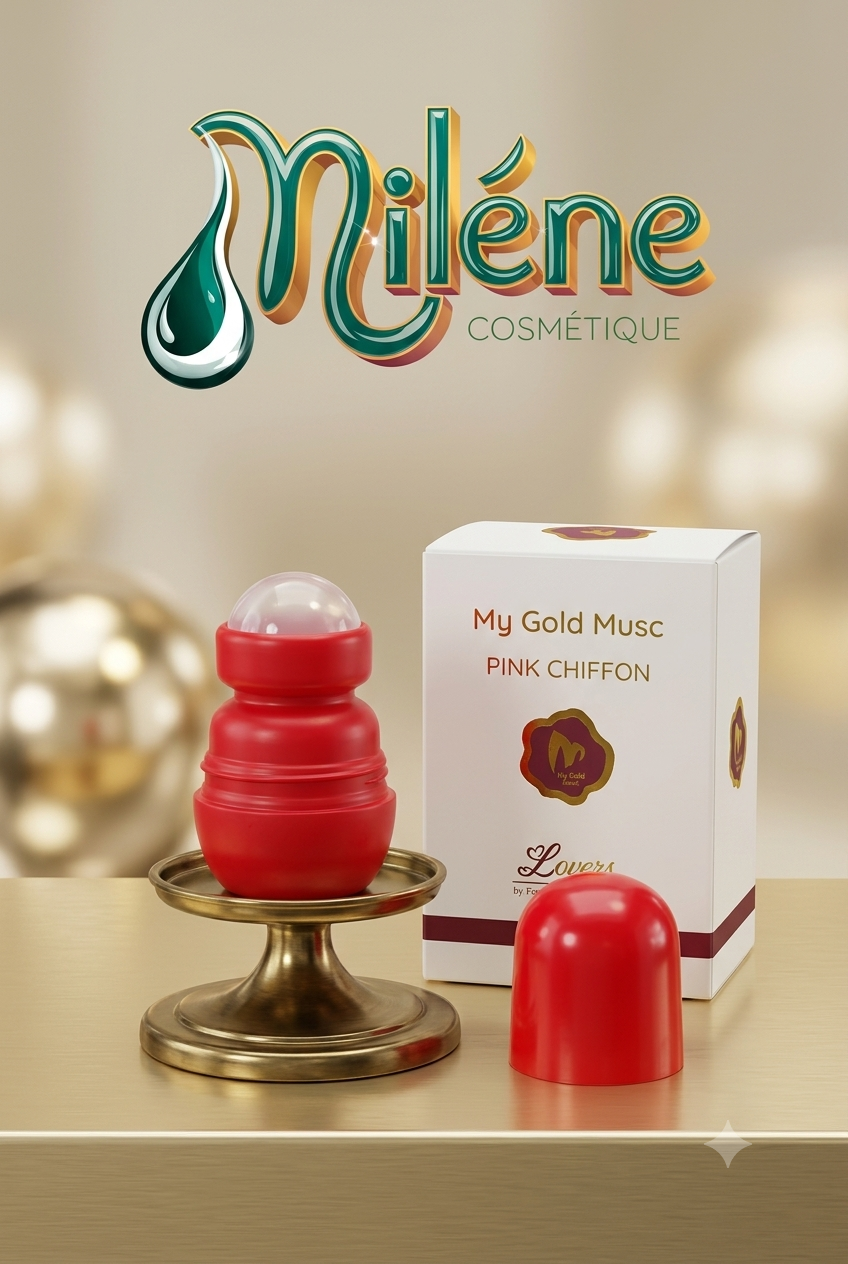 DEODORANT MY GOLD MUSK — PINK CHIFFON : Laissez-vous séduire par l'élégance absolue et le charme envoûtant du musc Pink Chiffon. Conçu sous forme de roll-on pratique au design rouge vibrant et raffiné, ce parfum précieux dépose sur votre peau une empreinte olfactive douce, délicate et irrésistiblement captivante tout au long de la journée.