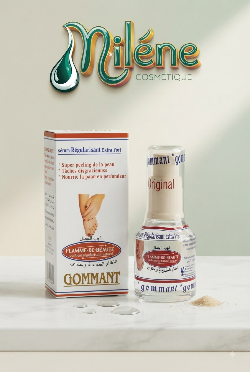 SERUM FLAMME DE BEAUTÉ: Dites adieu aux imperfections dures à éliminer grâce au Sérum Régularisant Extra Fort (Gommant) de Flamme de Beauté. Spécialement formulé pour cibler les zones difficiles (mains, pieds, coudes, genoux), ce soin concentré offre une action exfoliante et régénérante intense pour révéler une peau d'une douceur absolue.
