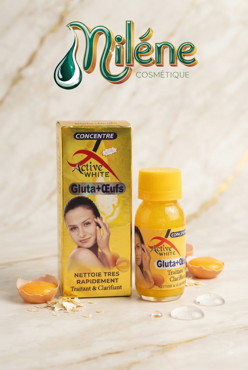 Concentré Active WHITE Gluta + Œufs : Offrez à votre peau une pureté éclatante grâce à la puissance du concentré Active WHITE Gluta + Œufs. Alliant l'action unifiante du glutathion aux bienfaits nourriciers et réparateurs de l'œuf, ce soin traitant et clarifiant agit en profondeur pour purifier la peau et estomper rapidement les imperfections.