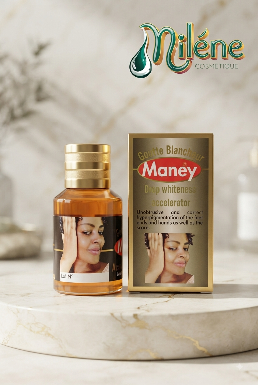 CONCENTRE GOUTTE BLANCHEUR MANEY: Dites adieu aux zones sombres et aux imperfections tenaces grâce au concentré Goutte Blancheur Maney (Drop whiteness accelerator). Formulé pour agir avec précision, ce soin correcteur aide à traiter l'hyperpigmentation ciblée et à restaurer l'uniformité de la peau tout en réduisant l'apparence des cicatrices.