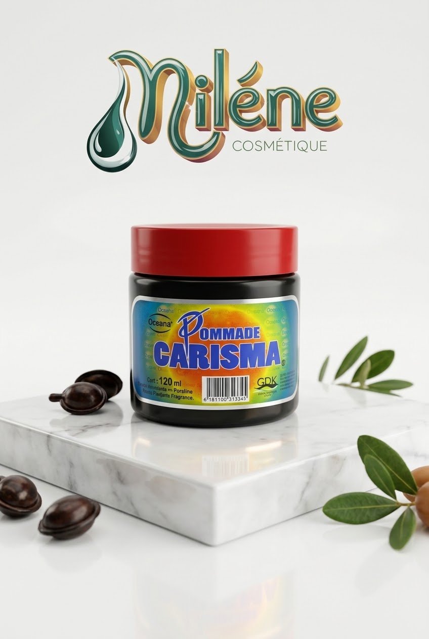 POMMADE CARISMA, Conçue pour sublimer et nourrir vos cheveux en profondeur, cette pommade est l'alliée idéale de votre routine capillaire quotidienne. Idéale pour hydrater intensément et revitaliser la fibre capillaire. Un pot de 120 ml facile à emporter et à utiliser au quotidien. Un produit authentique disponible chez Miléne Cosmétique.
