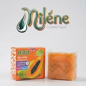 SAVON PAPAYA Soap - Gluta Collagen de la marque JAM Connu pour ses vertus exfoliantes douces, il aide à éliminer les cellules mortes et à raviver le teint. Contient du glutathion et du collagène pour nourrir, lisser et améliorer l'élasticité de la peau.