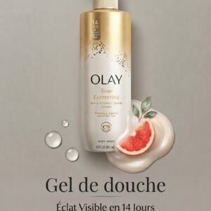 GEL DE DOUCHE OLAY Tone Correcting Body Wash Conçu pour révéler un éclat visible en 14 jours, ce soin corporel offre une véritable cure de jouvence à votre épiderme. Complexe BHA & Vitamine C : Une formule experte qui agit en profondeur. Exfolie en Douceur & Unifie le Teint : Pour retrouver une peau nette, harmonieuse et lumineuse. Hydratation Profonde : Nourrit intensément la peau tout en respectant son équilibre naturel.