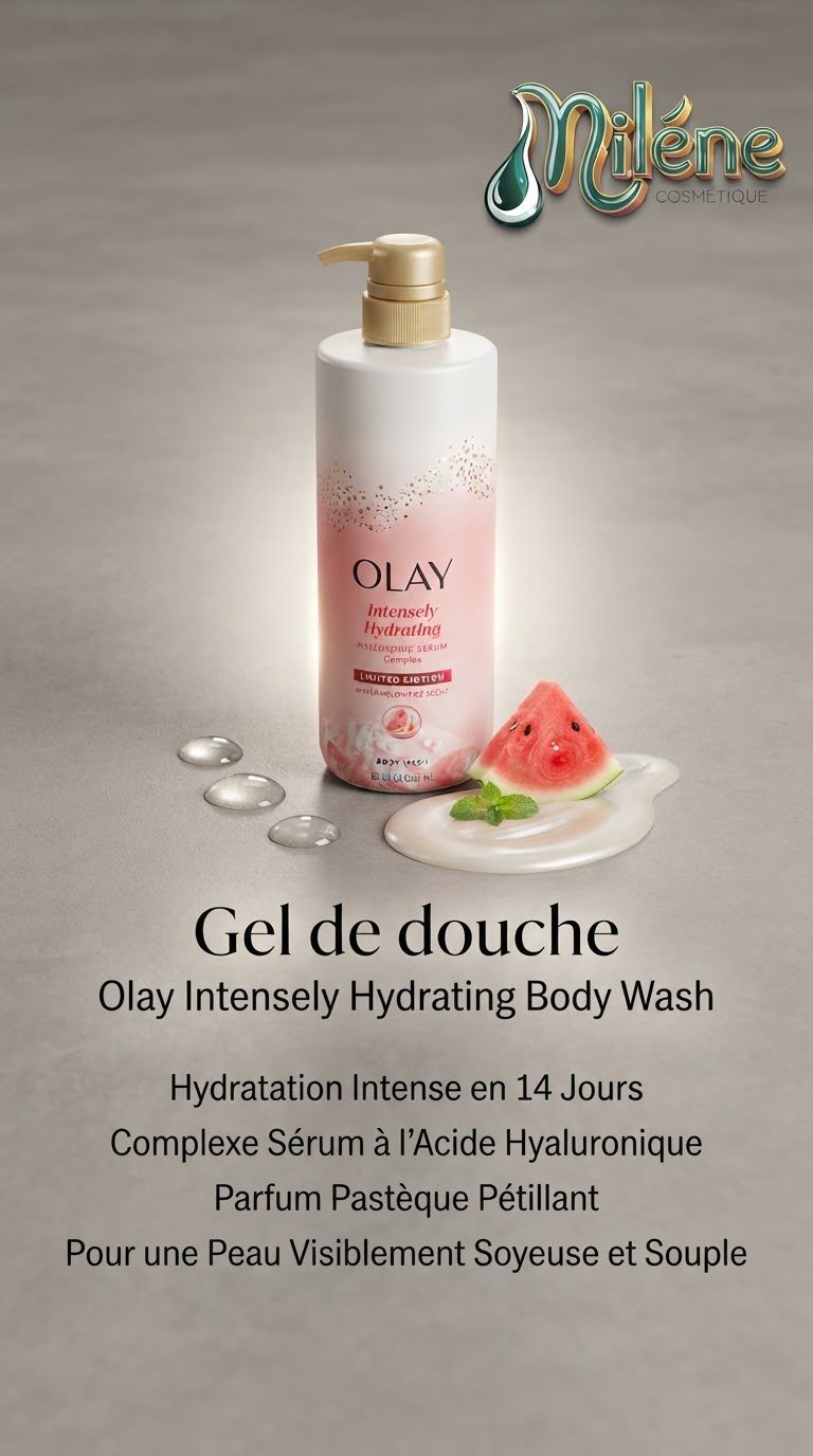 GEL DE DOUCHE OLAY Intensely Hydrating Conçu pour métamorphoser votre routine quotidienne, il procure une hydratation intense en 14 jours pour une peau visiblement soyeuse et souple. Une formule avancée qui nourrit et repulpe l'épiderme en profondeur. Une fragrance fruitée et vivifiante qui éveille les sens à chaque douche. Retrouvez une peau douce, éclatante et parfaitement hydratée. Commandez le vôtre dès aujourd'hui chez Milène Cosmétique !