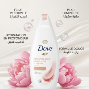 GEL DE DOUCHE DOVE  Renewing Glow o ffre un éclat renouvelé et procure une peau lumineuse et radieuse. Assure une hydratation en profondeur pour un soin optimal de l'épiderme. Bénéficie d'une formule douce respectueuse de votre peau.